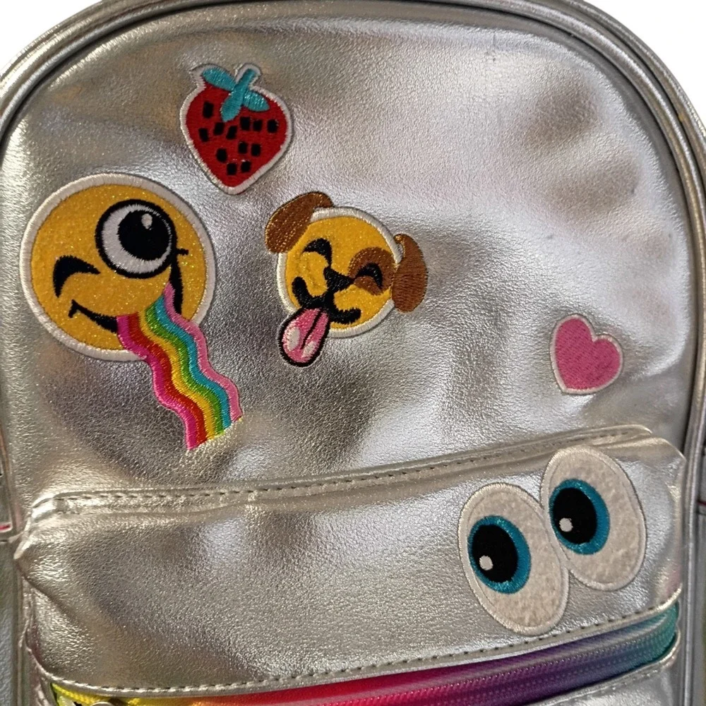 Claire's Accessories Kids Small Emoji Smiley Face Silver Metallic Backpack ECU‎